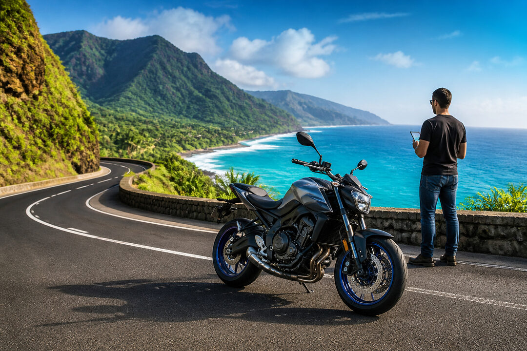Moto et horizon turquoise