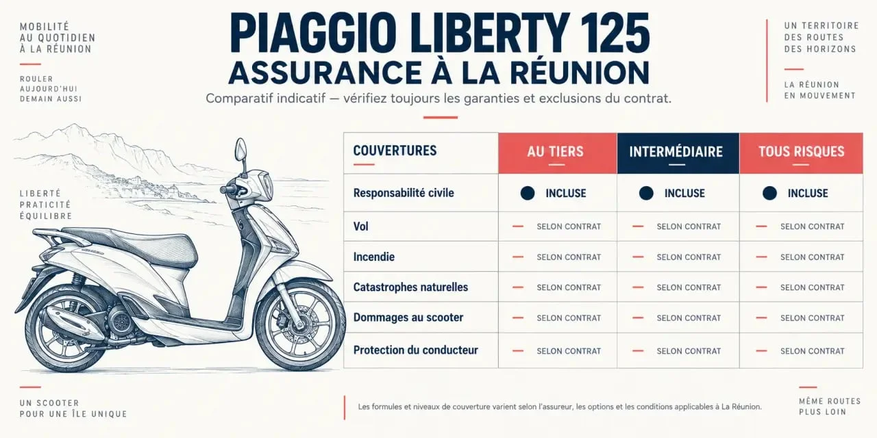 Devis assurance Piaggio Liberty 125 Réunion : comparaison des niveaux de garanties