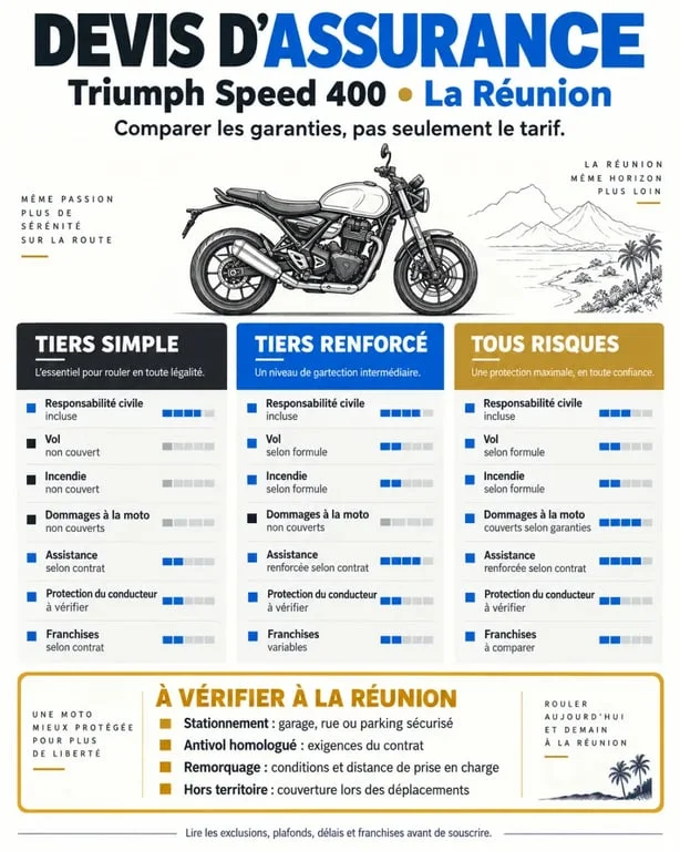 Devis assurance Triumph Speed 400 Réunion : comparaison des garanties et franchises