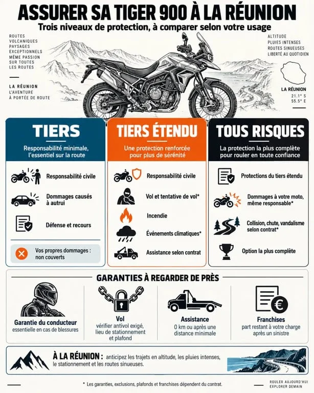 Infographie des formules de devis assurance Triumph Tiger 900 à La Réunion