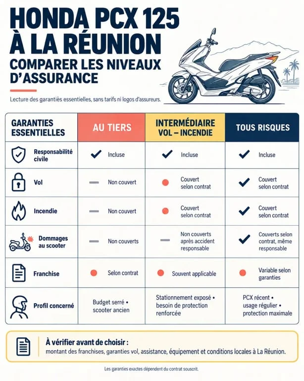 Infographie des formules de devis assurance Honda PCX 125 à La Réunion