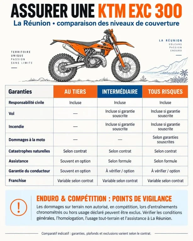Prix assurance KTM EXC 300 Réunion : comparaison des formules et garanties