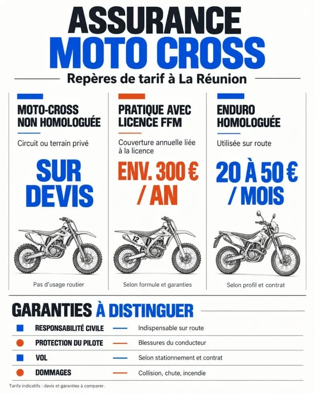 Assurance moto cross réunion tarif : repères de prix et garanties selon le type de moto