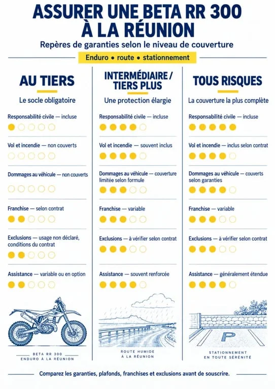 Infographie des garanties pour un devis assurance Beta RR 300 à La Réunion