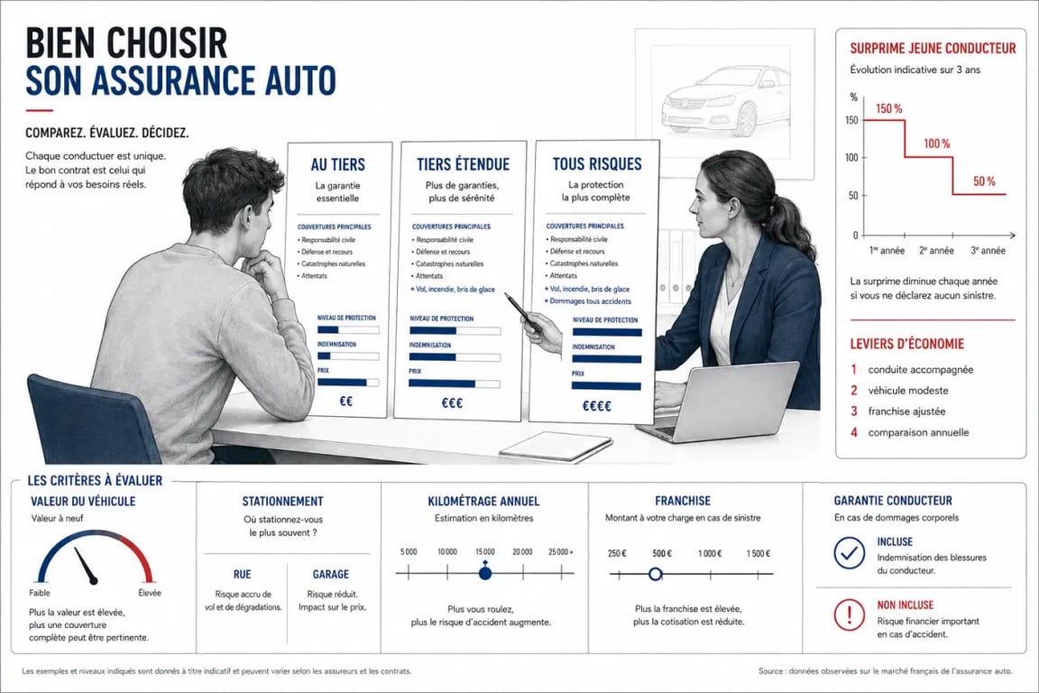 Comment bien choisir son assurance après l'obtention du permis : comparaison visuelle des formules et critères essentiels