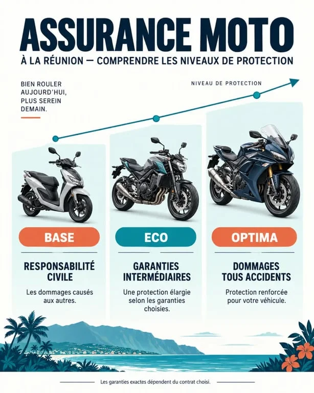 Infographie comparative sur les garanties d’un assureur moto réunionnais